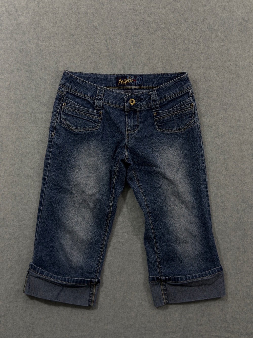 Y2K Angels Low Rise Medium Wash Cuffed Denim Jean Capris